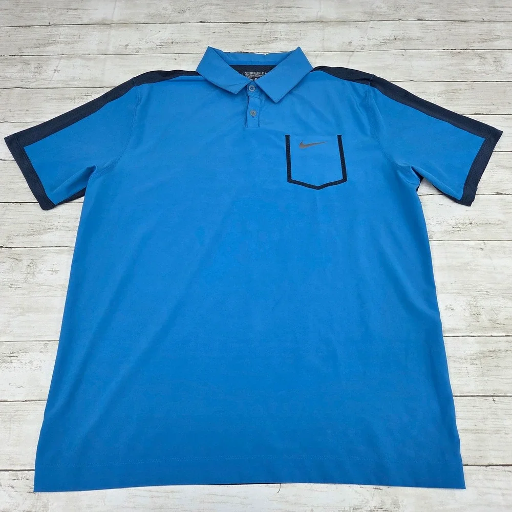Nike Golf Polo Mens XL Blue Tour Performance Dri-FIT SS‎ Chest Pocket 639239 406